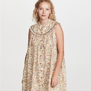 Kika Vargas Light yellow floral print Ruffle detail neck dress XS NWOT